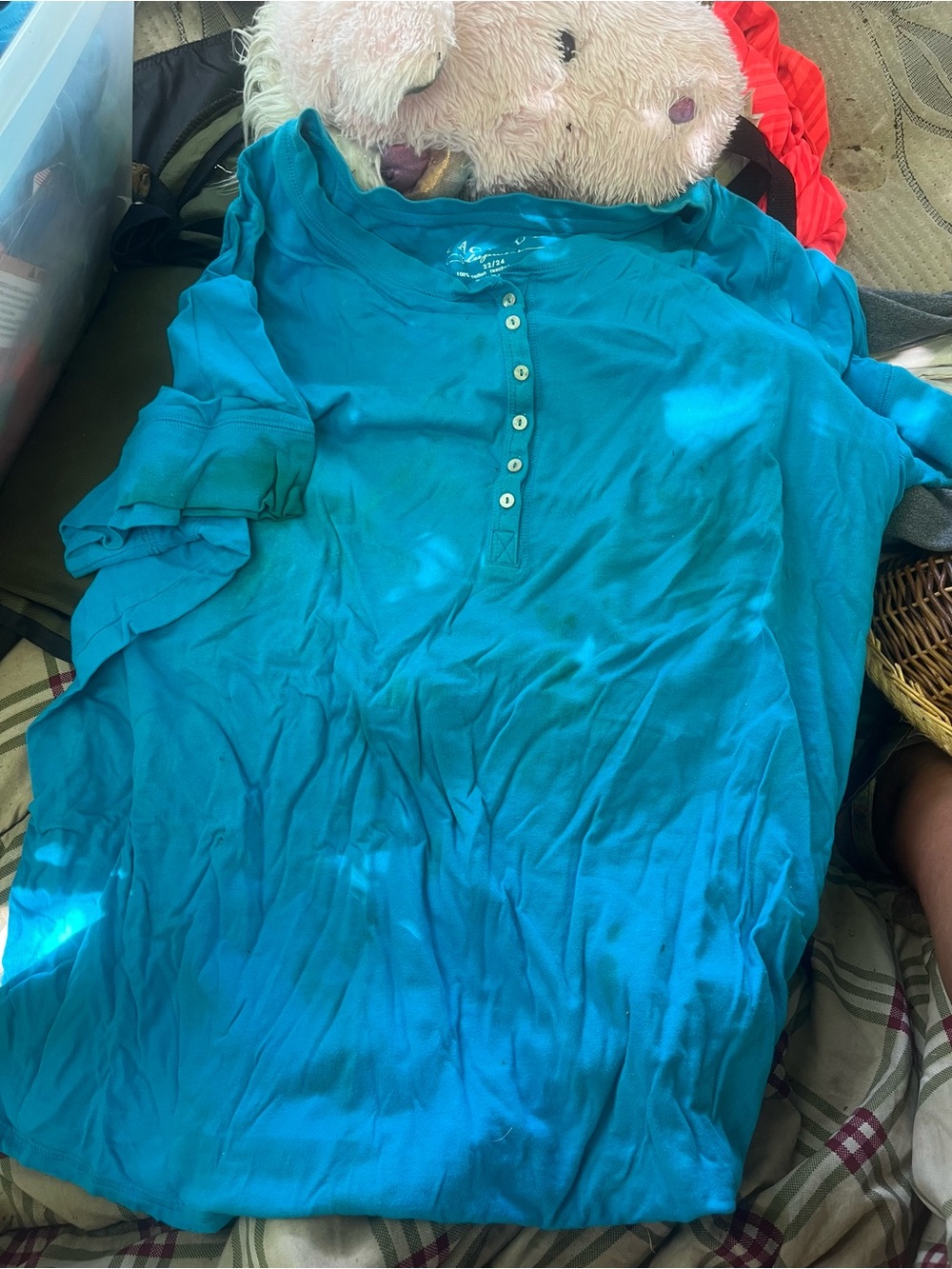 Cacique Teal Short-Sleeve Henley Top